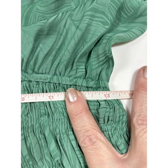 Current Air Anthropologie Zoey Smocked Dress Green Small Ruffled Pleated Print - Picture 6 of 10